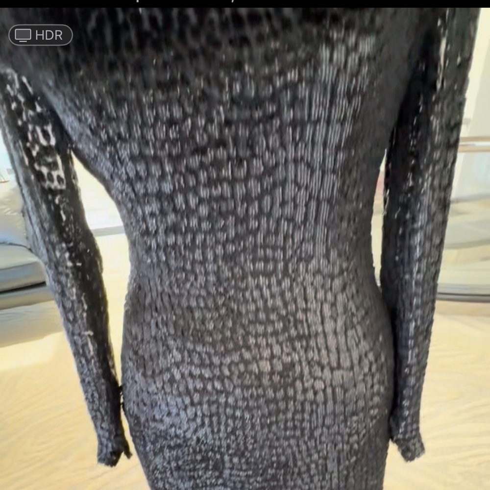 Vintage Black Velvet Textured Evening Dress with rhinestone details - Picture 3 of 10